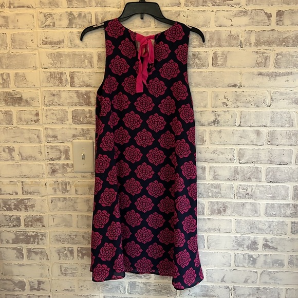 Anthropologie Hatley Women's Small Fuchsia Navy Blue Floral Trapeze Dress Flowy - Picture 5 of 8